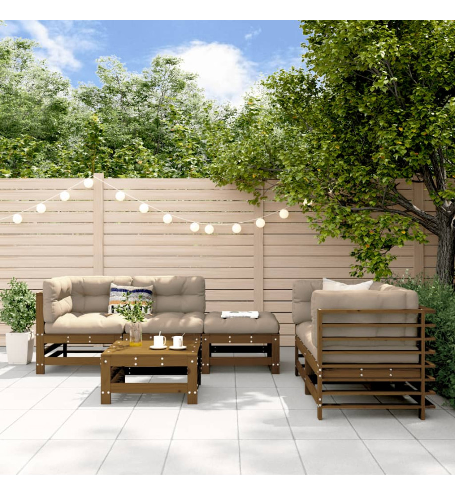 Salon de jardin 6 pcs Marron miel Bois de pin massif Salon de jardin 6 pcs Marron miel Bois de pin massif