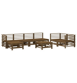Salon de jardin 8 pcs Marron miel Bois de pin massif