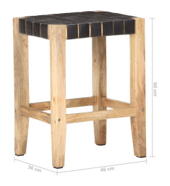 Tabourets de bar lot de 2 cuir véritable manguier 46x36x60 cm