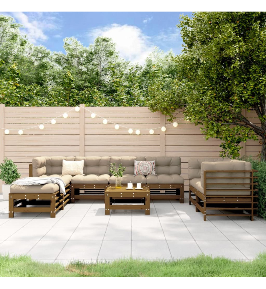 Salon de jardin 9 pcs Marron miel Bois de pin massif Salon de jardin 9 pcs Marron miel Bois de pin massif