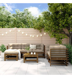 Salon de jardin 7 pcs Marron miel Bois de pin massif