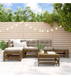 Salon de jardin 6 pcs Marron miel Bois de pin massif