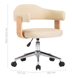 Chaise pivotante de bureau Crème Bois courbé et similicuir