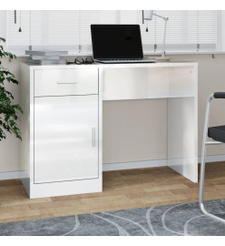 Bureau avec tiroir et armoire Blanc brillant 100x40x73 cm