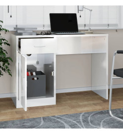 Bureau avec tiroir et armoire Blanc brillant 100x40x73 cm