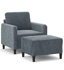 Fauteuil avec repose-pied Gris foncé 60 cm Velours