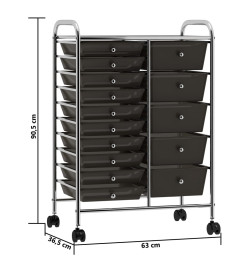 Chariot de rangement mobile à 15 tiroirs XXL Noir Plastique