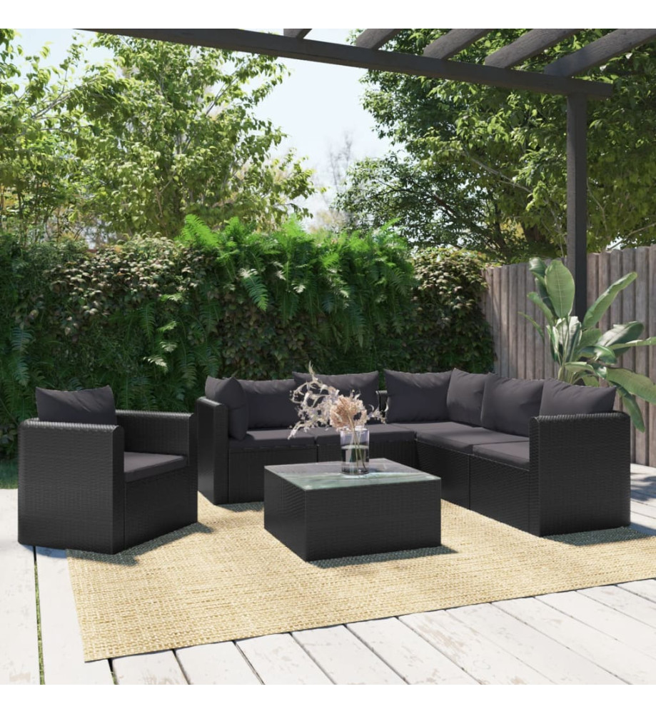 Salon de jardin 7 pcs avec coussins Résine tressée Noir Salon de jardin 7 pcs avec coussins Résine tressée Noir