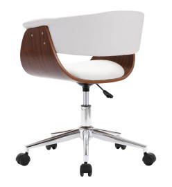 Chaise pivotante de bureau Blanc Bois courbé et similicuir