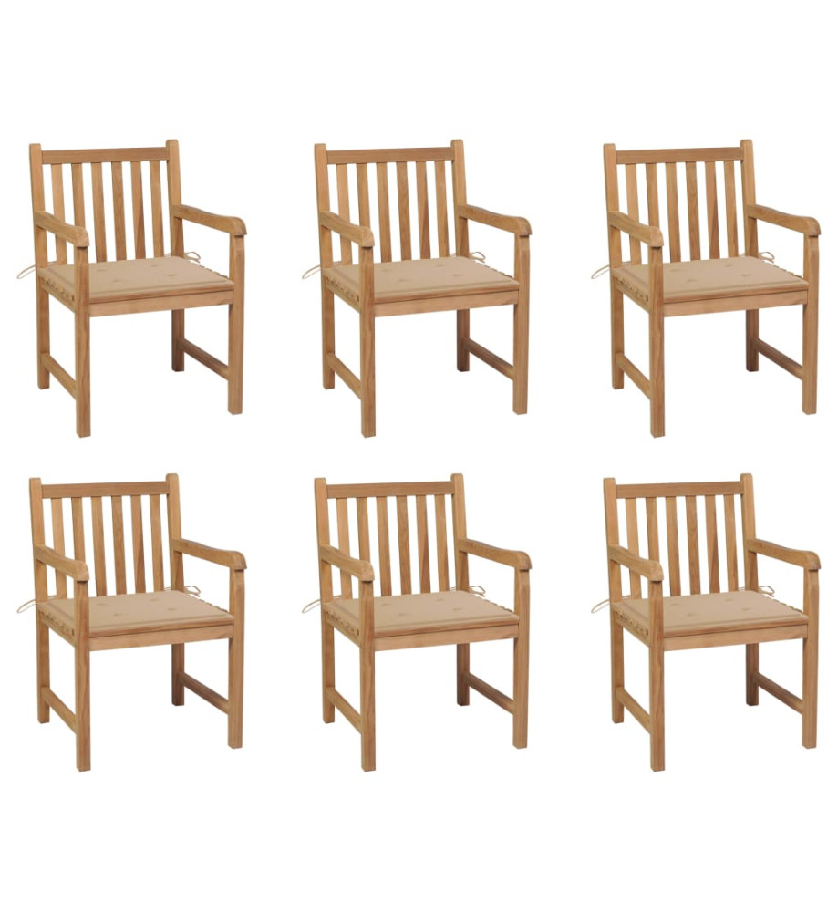 Chaises de jardin 6 pcs avec coussins beige Bois de teck massif Chaises de jardin 6 pcs avec coussins beige Bois de teck massif