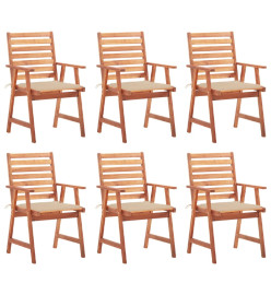 Chaises à dîner d'extérieur 6 pcs avec coussins Acacia massif
