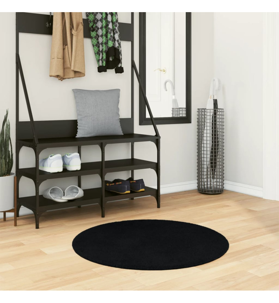 Tapis HUARTE à poils courts doux et lavable noir Ø 80 cm