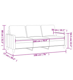 Canapé à 3 places Rouge bordeaux 180 cm Velours