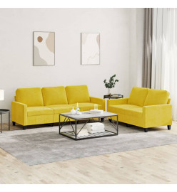 Ensemble de canapés 2 pcs avec coussins Jaune Velours