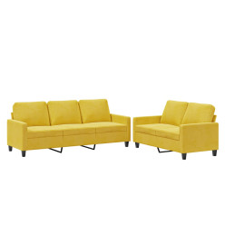 Ensemble de canapés 2 pcs avec coussins Jaune Velours