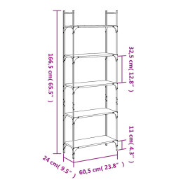 Bibliothèque à 5 niveaux noir 60,5x24x166,5cm bois d'ingénierie