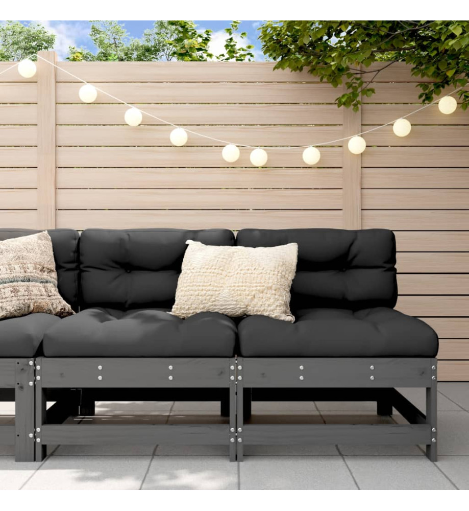 Canapés centraux de jardin 2 pcs gris bois de pin massif Canapés centraux de jardin 2 pcs gris bois de pin massif