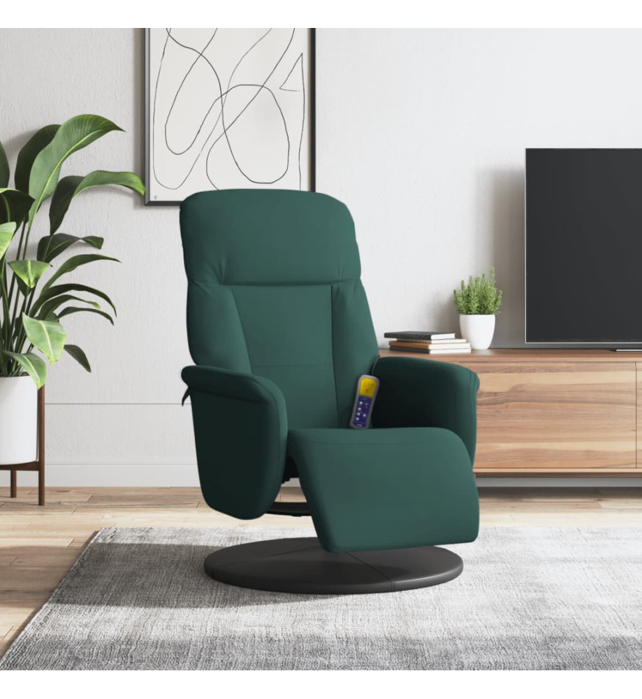 Fauteuil inclinable de massage repose-pied vert foncé velours