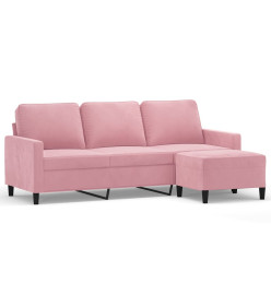 Canapé à 3 places avec repose-pieds Rose 180 cm Velours