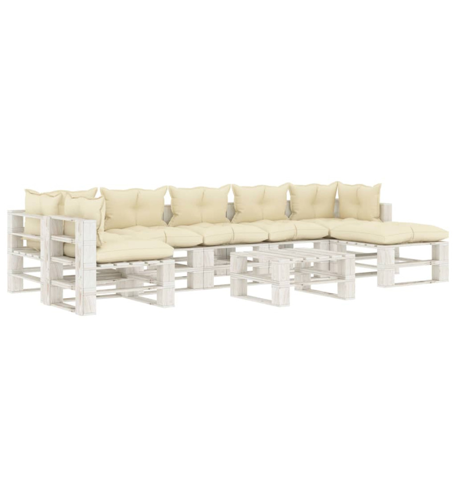 Salon palette de jardin 8 pcs avec coussins crème bois Salon palette de jardin 8 pcs avec coussins crème bois