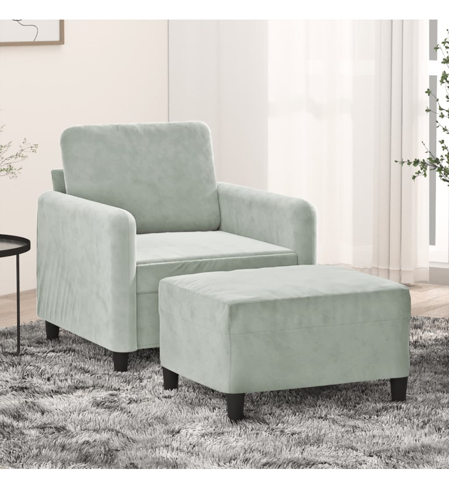 Fauteuil avec repose-pied Gris clair 60 cm Velours