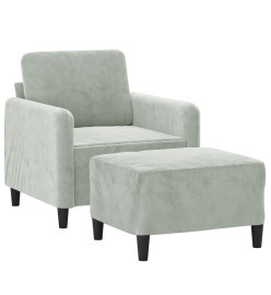 Fauteuil avec repose-pied Gris clair 60 cm Velours