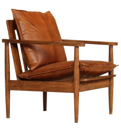 Fauteuil Marron Cuir véritable avec bois d'acacia