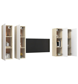 Meubles TV 4 pcs Blanc et chêne sonoma 30,5x30x110 cm Aggloméré