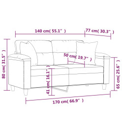 Canapé 2 places avec oreillers décoratifs noir 140cm similicuir