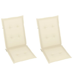 Chaises de jardin 2 pcs avec coussins crème Bois de teck massif