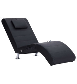 Chaise longue de massage avec oreiller Noir Similicuir