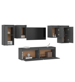 Meubles TV 6 pcs Gris Bois massif de pin