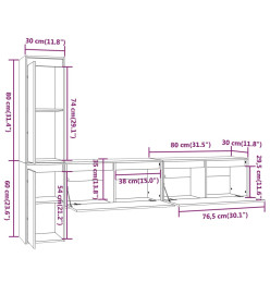 Meubles TV 4 pcs Gris Bois massif de pin