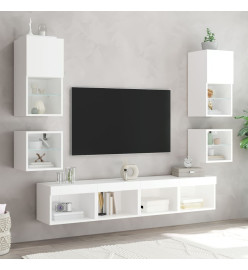Tables de chevet murales avec lumières LED 2 pcs blanc