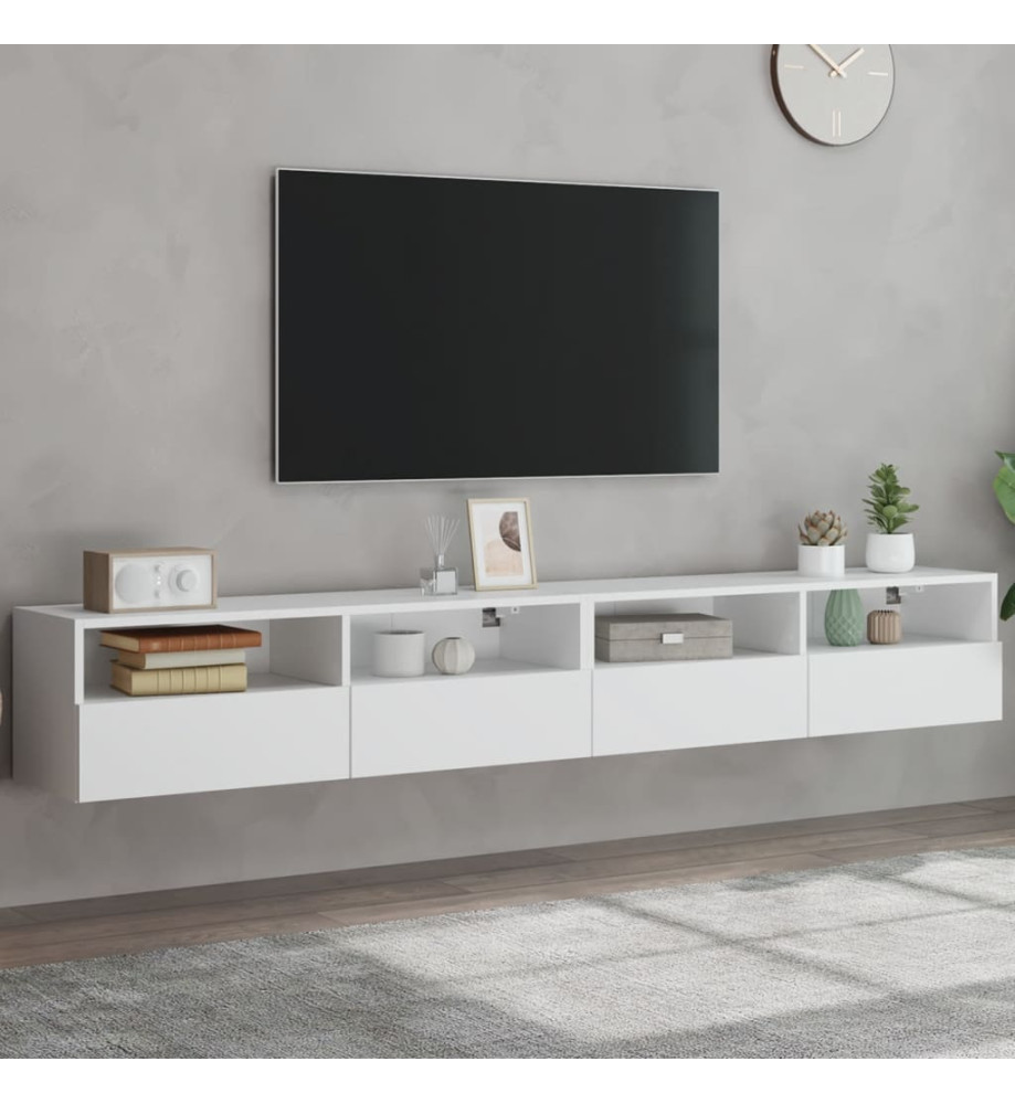 Meubles TV muraux 2 pcs blanc 100x30x30 cm bois d'ingénierie