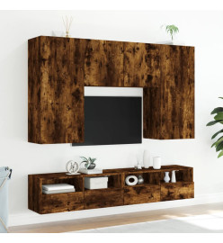 Meuble TV mural chêne fumé 80x30x30 cm bois d'ingénierie