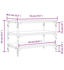 Banc à chaussures chêne marron 70x38,5x49 cm bois d'ingénierie