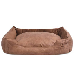 Lit pour chiens avec coussin Cuir artificiel PU Taille M Beige