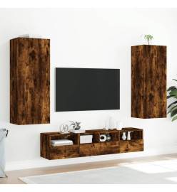 Meuble TV mural chêne fumé 40,5x30x102 cm bois d'ingénierie