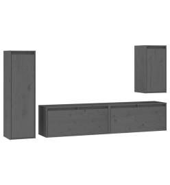 Meubles TV 4 pcs Gris Bois massif de pin