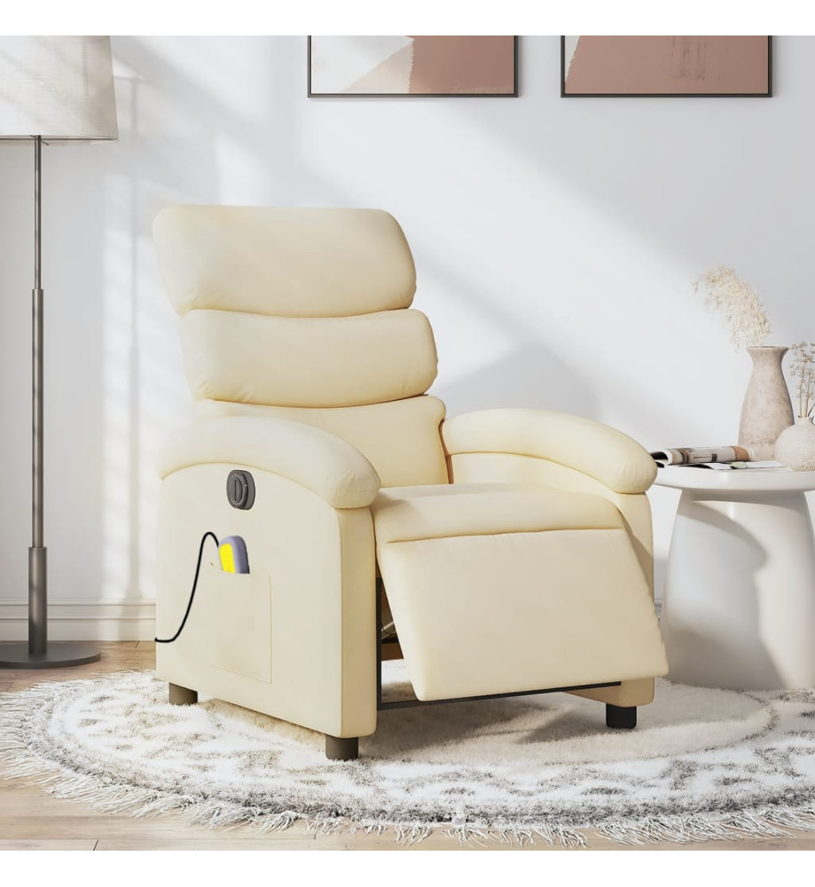 Fauteuil inclinable de massage électrique crème tissu