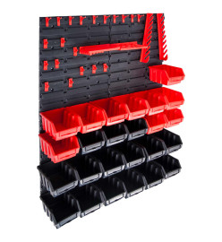 Kit de bacs de stockage et panneaux muraux 29 pcs rouge et noir