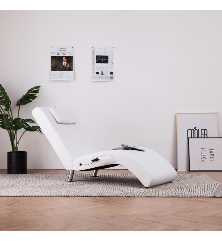 Chaise longue de massage avec oreiller Blanc Similicuir