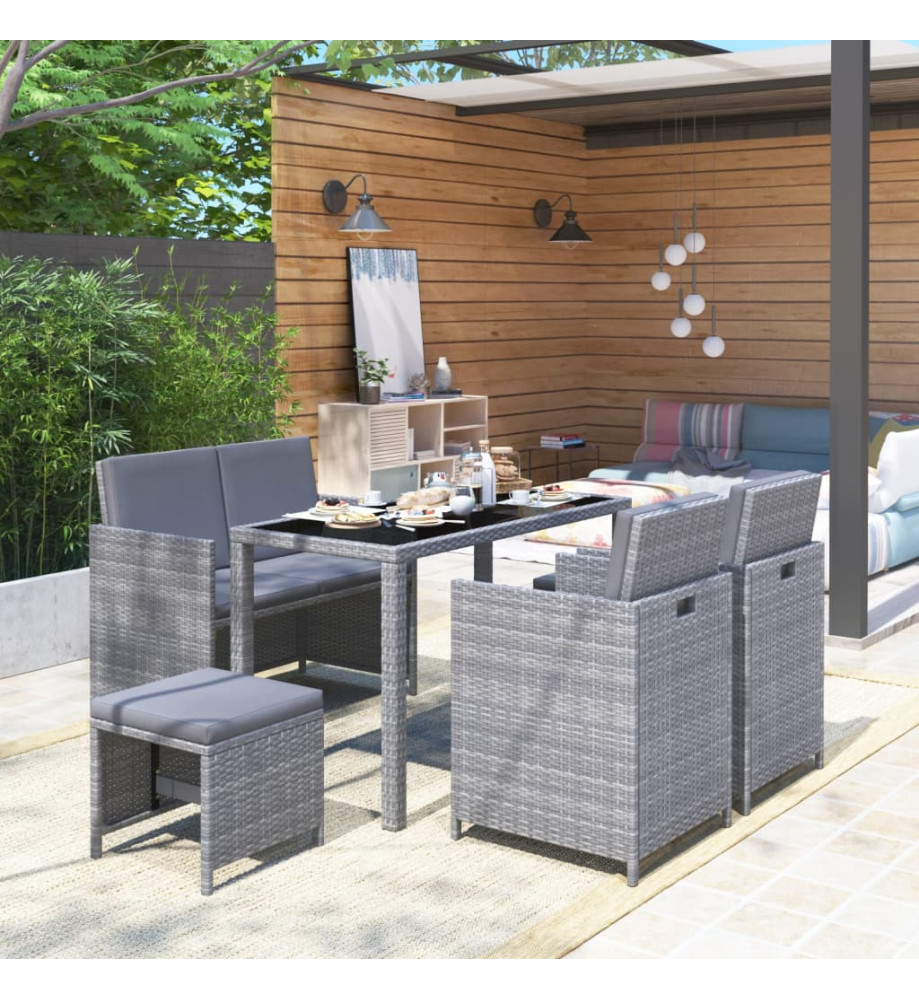 Meuble à dîner de jardin 6 pcs et coussins Résine tressée Gris Meuble à dîner de jardin 6 pcs et coussins Résine tressée Gris