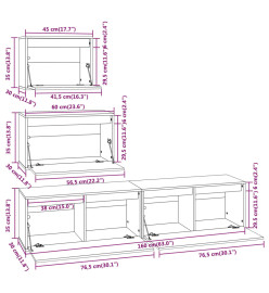 Meubles TV 4 pcs Gris Bois massif de pin