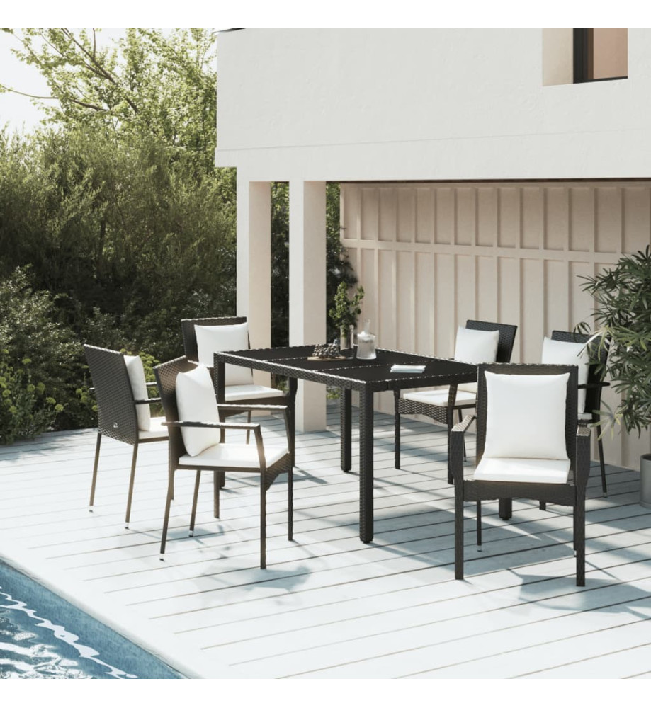 Ensemble à dîner de jardin et coussins 7pcs Noir Résine tressée Ensemble à dîner de jardin et coussins 7pcs Noir Résine tressée