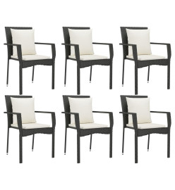 Ensemble à dîner de jardin et coussins 7pcs Noir Résine tressée