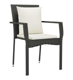 Ensemble à dîner de jardin et coussins 7pcs Noir Résine tressée