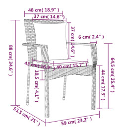 Ensemble à dîner de jardin et coussins 7pcs Noir Résine tressée