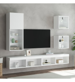 Tables de chevet murales avec lumières LED 2 pcs blanc